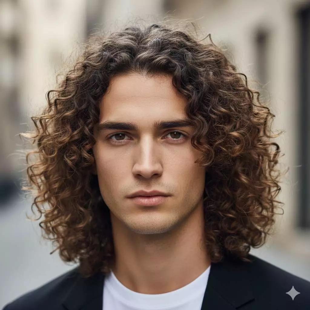 Coupe mi-longue pour homme aux cheveux bouclés