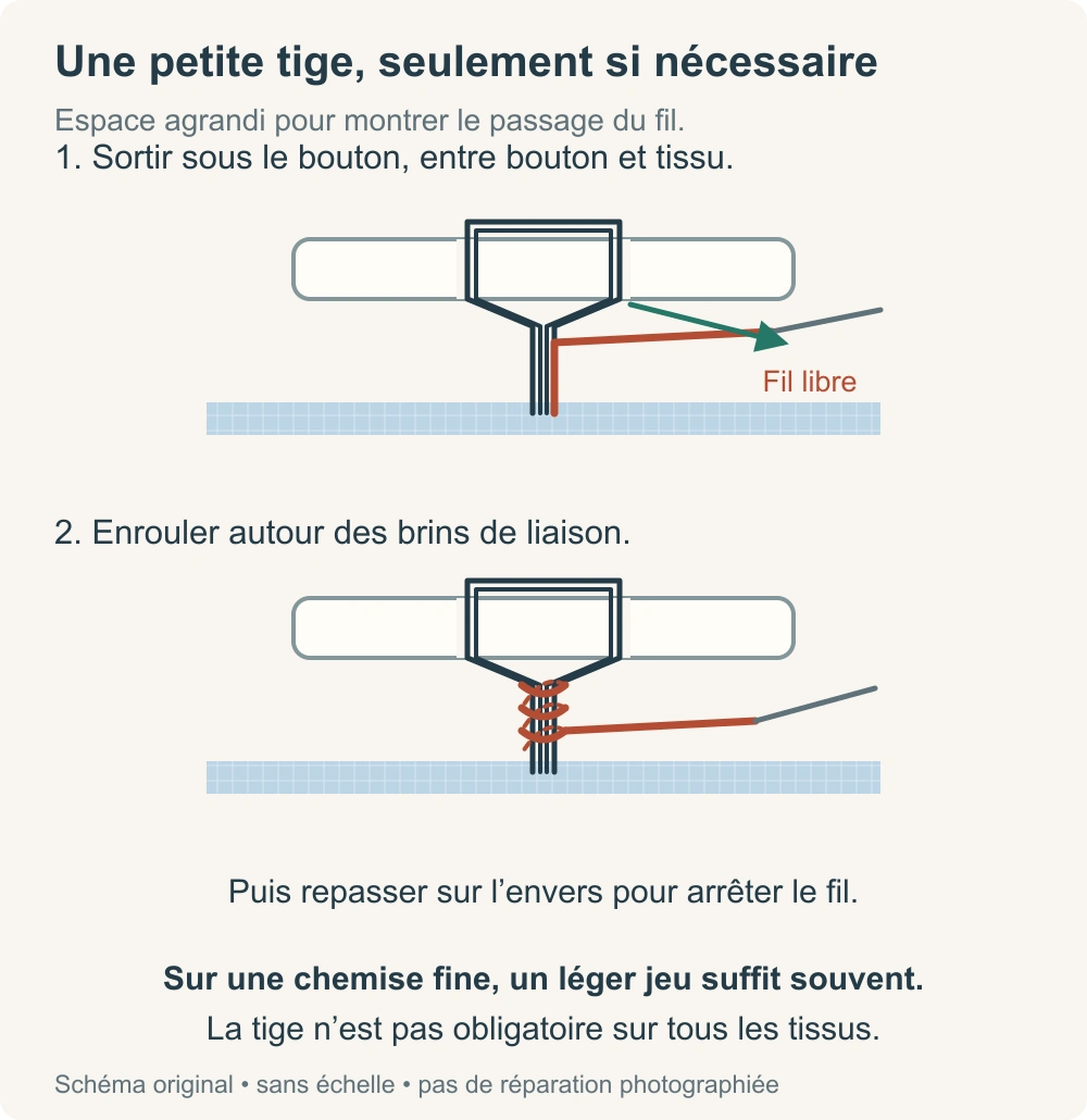 Vue en coupe d’une petite tige formée en enroulant le fil autour des brins sous le bouton.